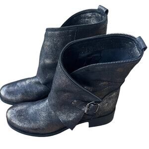 Primadonna women’s black gold glitter zip leather moto ankle boots size 38 US 7